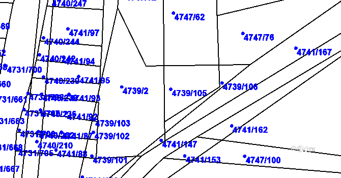 Parcela st. 4739/105 v KÚ Vracov, Katastrální mapa