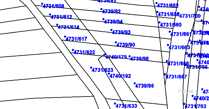 Parcela st. 4740/179 v KÚ Vracov, Katastrální mapa