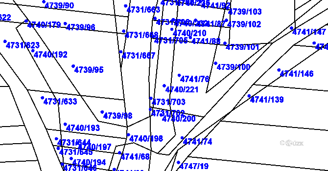 Parcela st. 4740/221 v KÚ Vracov, Katastrální mapa