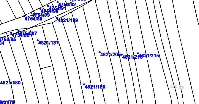 Parcela st. 4821/205 v KÚ Vracov, Katastrální mapa