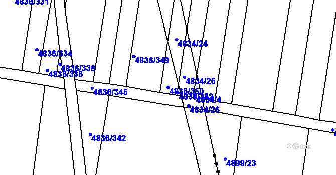 Parcela st. 4836/350 v KÚ Vracov, Katastrální mapa