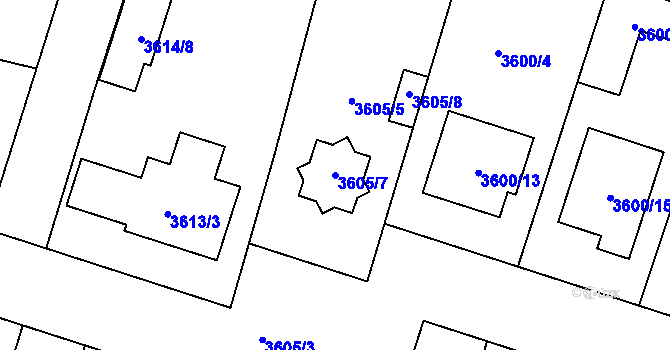 Parcela st. 3605/7 v KÚ Vracov, Katastrální mapa