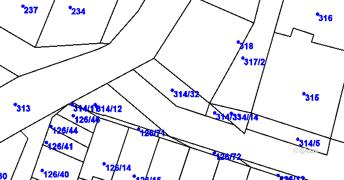 Parcela st. 314/32 v KÚ Vracov, Katastrální mapa