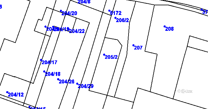 Parcela st. 205/2 v KÚ Vracov, Katastrální mapa