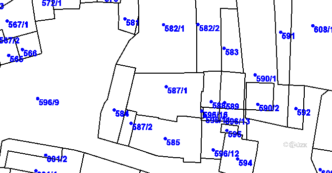 Parcela st. 587/1 v KÚ Vracov, Katastrální mapa