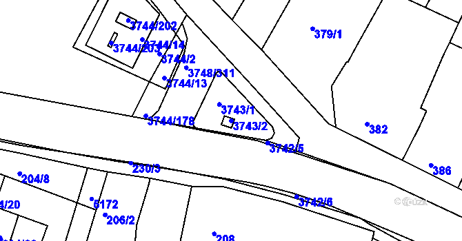 Parcela st. 3743/2 v KÚ Vracov, Katastrální mapa