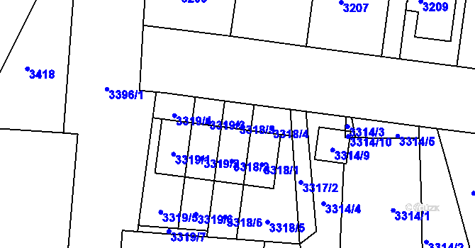Parcela st. 3318/3 v KÚ Vracov, Katastrální mapa