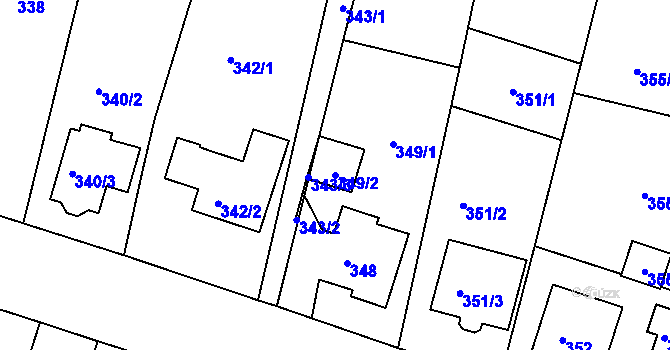 Parcela st. 349/2 v KÚ Vracov, Katastrální mapa