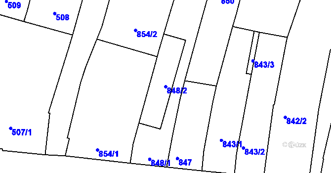 Parcela st. 848/2 v KÚ Vracov, Katastrální mapa