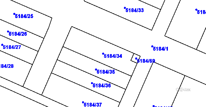 Parcela st. 5184/34 v KÚ Vracov, Katastrální mapa