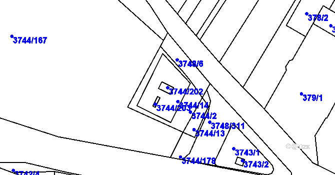 Parcela st. 3744/202 v KÚ Vracov, Katastrální mapa