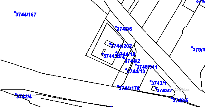 Parcela st. 3744/203 v KÚ Vracov, Katastrální mapa