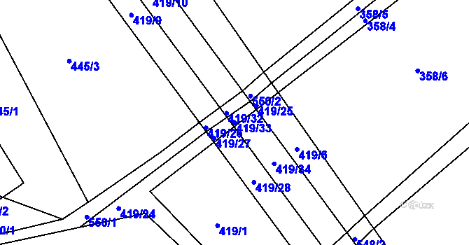 Parcela st. 419/33 v KÚ Vračovice, Katastrální mapa