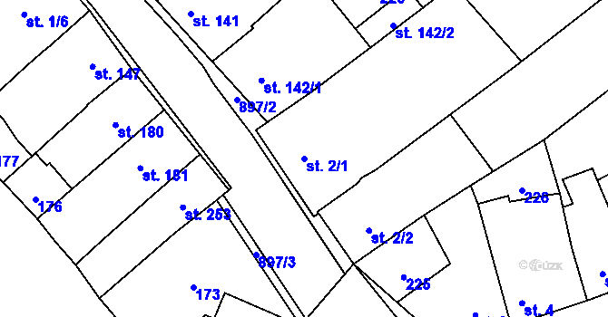 Parcela st. 2/1 v KÚ Vrahovice, Katastrální mapa