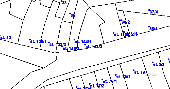 Parcela st. 144/3 v KÚ Vrahovice, Katastrální mapa