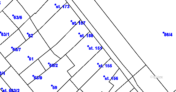 Parcela st. 151 v KÚ Vrahovice, Katastrální mapa