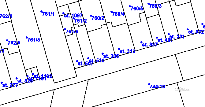 Parcela st. 306 v KÚ Vrahovice, Katastrální mapa