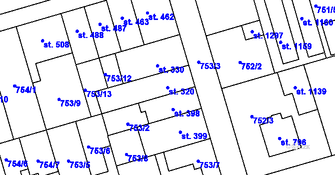 Parcela st. 320 v KÚ Vrahovice, Katastrální mapa