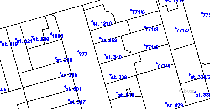 Parcela st. 340 v KÚ Vrahovice, Katastrální mapa
