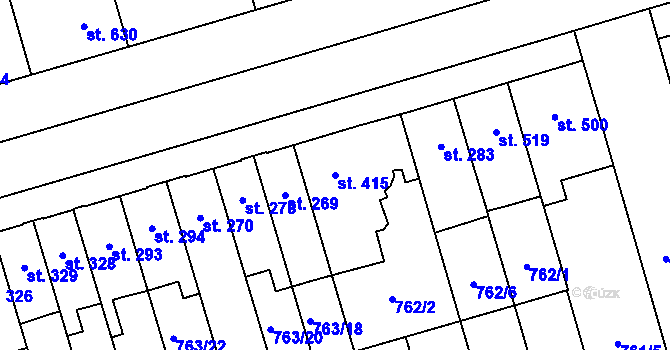 Parcela st. 415 v KÚ Vrahovice, Katastrální mapa