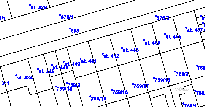 Parcela st. 442 v KÚ Vrahovice, Katastrální mapa