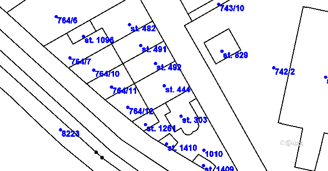 Parcela st. 444 v KÚ Vrahovice, Katastrální mapa