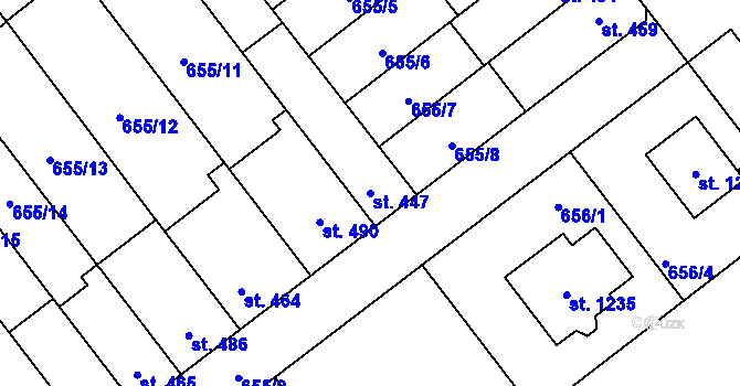 Parcela st. 447 v KÚ Vrahovice, Katastrální mapa