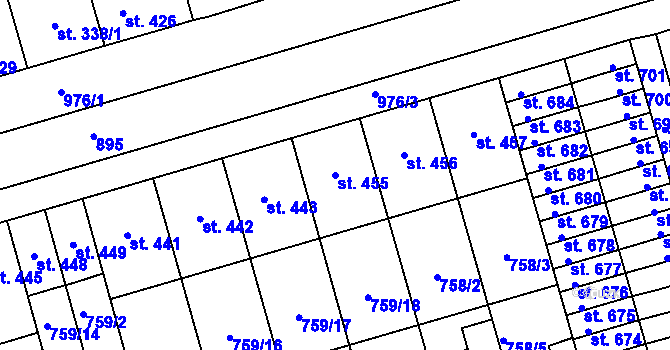 Parcela st. 455 v KÚ Vrahovice, Katastrální mapa