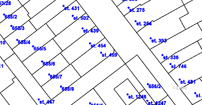 Parcela st. 459 v KÚ Vrahovice, Katastrální mapa