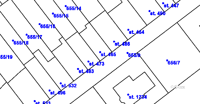 Parcela st. 465 v KÚ Vrahovice, Katastrální mapa