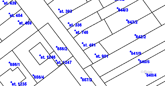 Parcela st. 481 v KÚ Vrahovice, Katastrální mapa