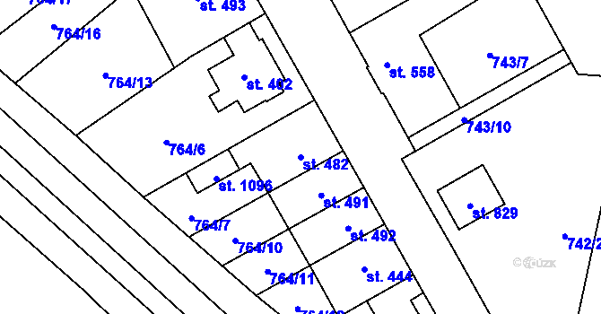 Parcela st. 482 v KÚ Vrahovice, Katastrální mapa