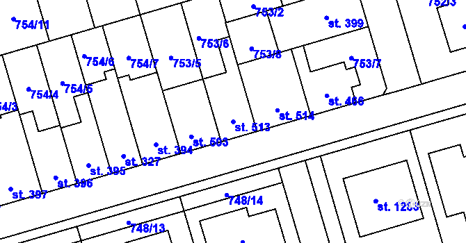 Parcela st. 513 v KÚ Vrahovice, Katastrální mapa