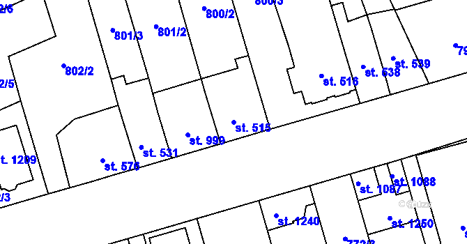 Parcela st. 515 v KÚ Vrahovice, Katastrální mapa