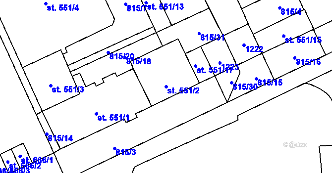 Parcela st. 551/2 v KÚ Vrahovice, Katastrální mapa