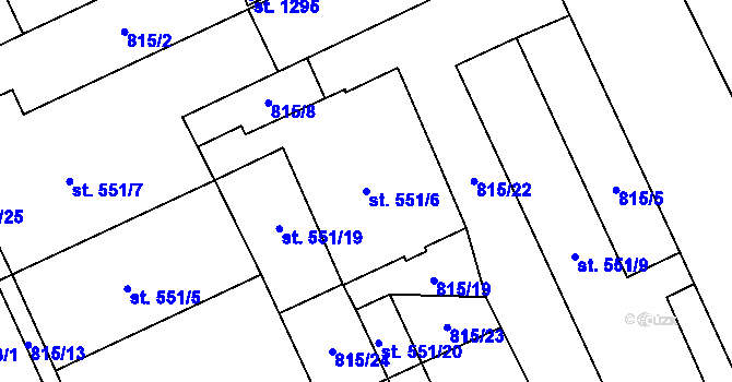 Parcela st. 551/6 v KÚ Vrahovice, Katastrální mapa