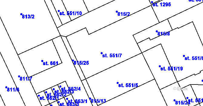 Parcela st. 551/7 v KÚ Vrahovice, Katastrální mapa
