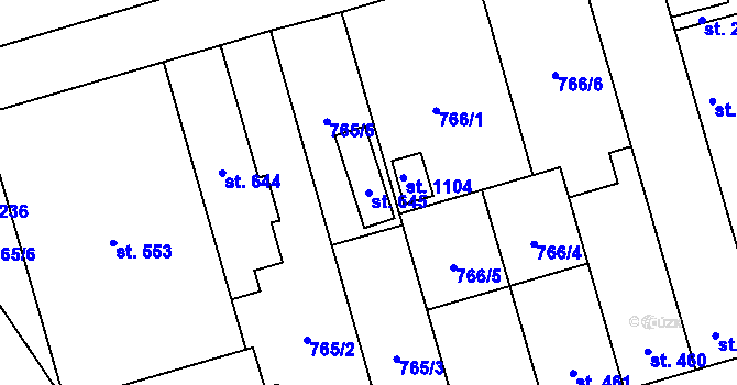 Parcela st. 645 v KÚ Vrahovice, Katastrální mapa