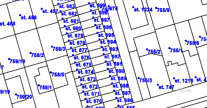 Parcela st. 692 v KÚ Vrahovice, Katastrální mapa