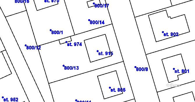 Parcela st. 915 v KÚ Vrahovice, Katastrální mapa