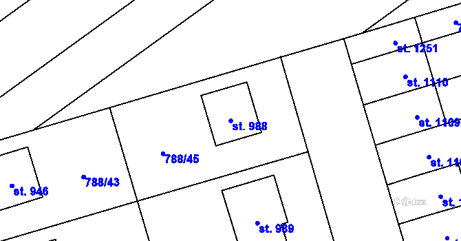 Parcela st. 988 v KÚ Vrahovice, Katastrální mapa