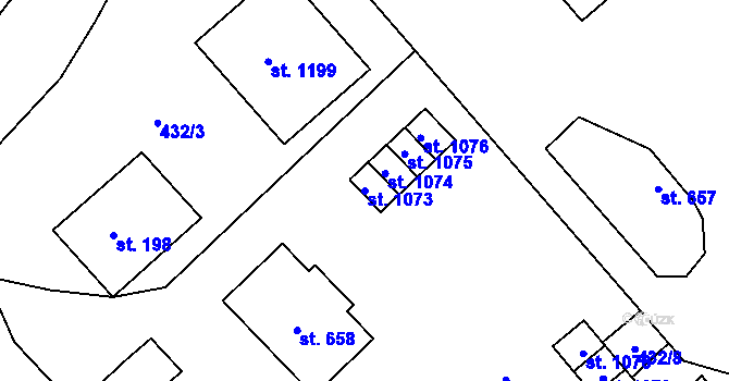 Parcela st. 1073 v KÚ Vrahovice, Katastrální mapa