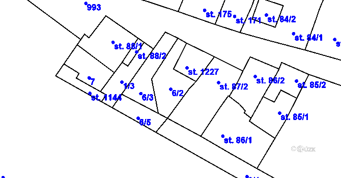 Parcela st. 6/2 v KÚ Vrahovice, Katastrální mapa