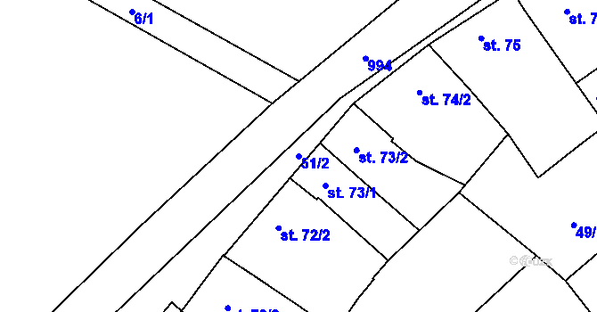 Parcela st. 51/2 v KÚ Vrahovice, Katastrální mapa