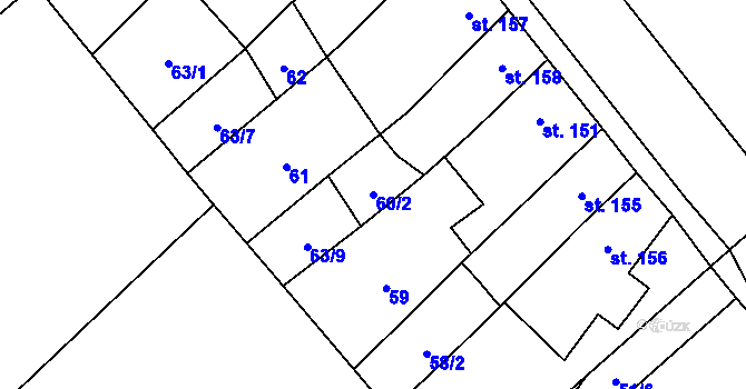 Parcela st. 60/2 v KÚ Vrahovice, Katastrální mapa
