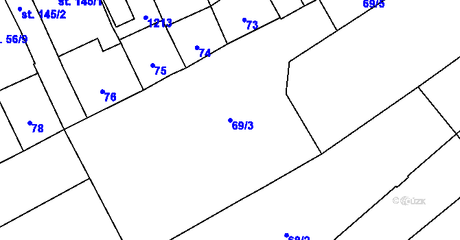 Parcela st. 69/3 v KÚ Vrahovice, Katastrální mapa