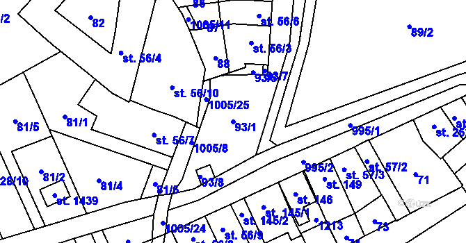 Parcela st. 93/1 v KÚ Vrahovice, Katastrální mapa
