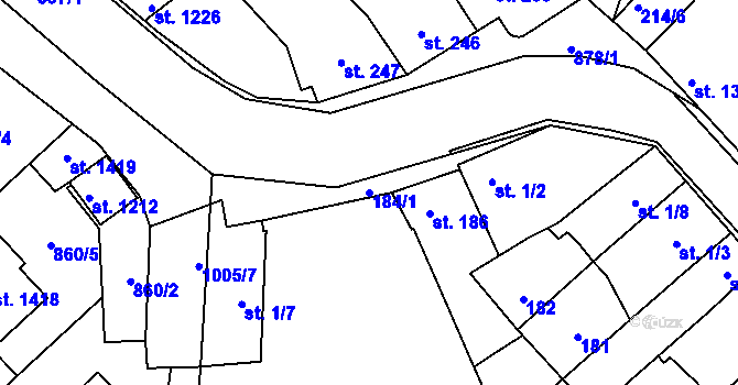 Parcela st. 184/1 v KÚ Vrahovice, Katastrální mapa