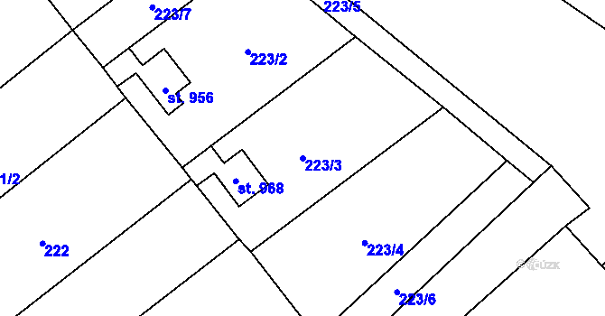 Parcela st. 223/3 v KÚ Vrahovice, Katastrální mapa
