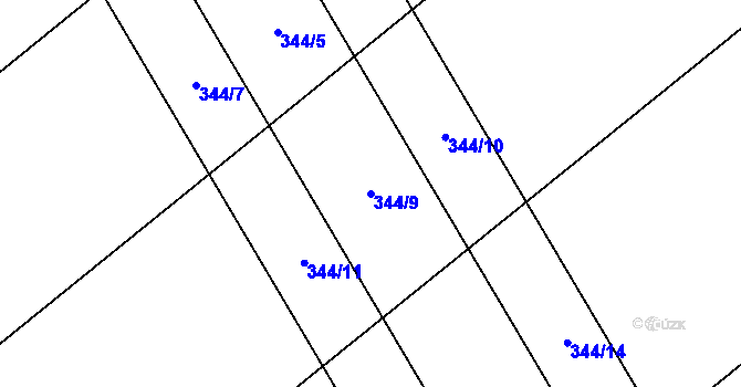 Parcela st. 344/9 v KÚ Vrahovice, Katastrální mapa